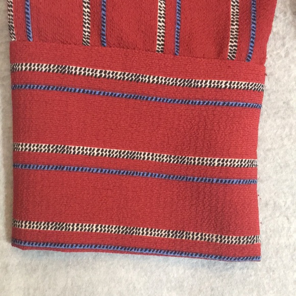 MONTEAU Brick Red Classic Style 2 Pocket Tie Front V-Neck Long Sleeve Shirt - Picture 12 of 14